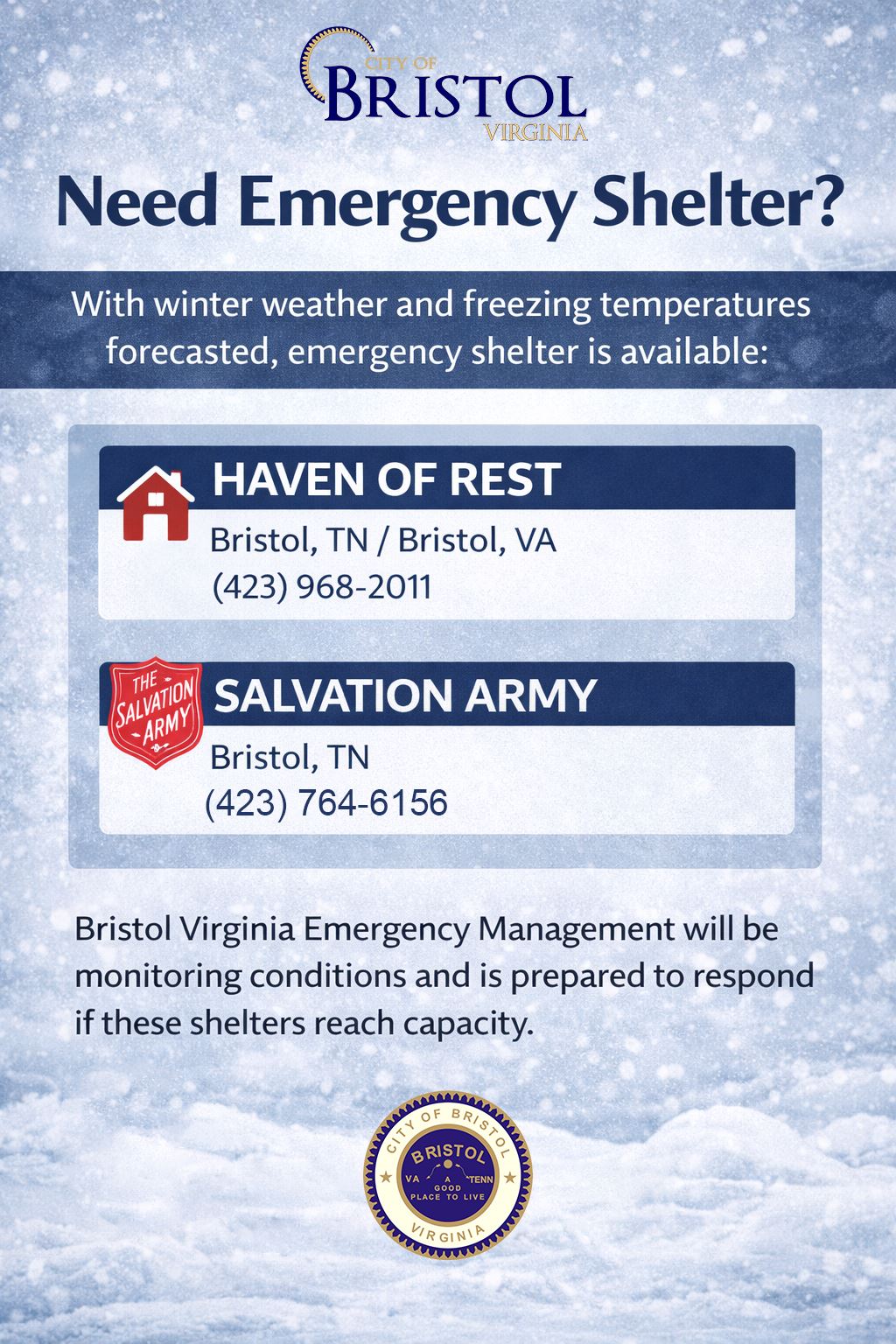 Winter weather - em shelter